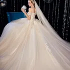 2019 New Design Luxury Wedding Dress Off Shoulder Beaded Crystal Appliqued Sweetheart Bridal Ball Gown