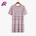 Ladies Summer Multicolor Striped Crew Neck Short Sleeve Women Sweater Knit Tunic Dress