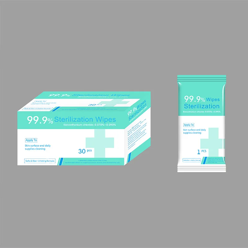 Adult anti bacterial hand wipes custom cleaning wipes 30pcs box packing