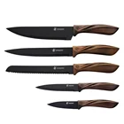 Vintage brown color handle 6pcs kitchen knife set with wiredrawing stand