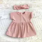 Australia Summer Baby Ribbed Dress Plain Pink Muslin Linen Girls Kids T Shirt Dress