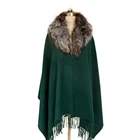 Shawl Cashmere Shawl With Fur Fashion Style Women Winter Cashmere Plain Shawl With Real Fur Collar