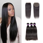 10A Virgin Indian Hair Raw Unprocessed Vendors Straight Indian Human Hair Weave Extension Ear to Ear Lace Frontal Closure