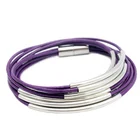 Purple leather bracelet for women silver craft beaded