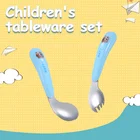 304 stainless steel children spoon fork tableware set baby learn to eat training cutlery set with pp handle