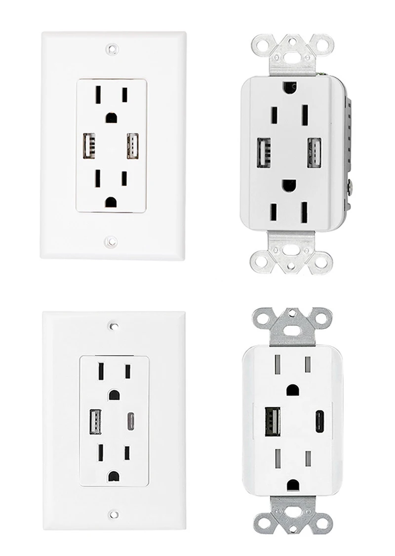 American/Canada US plug 15A/125V electric with 2 USB 2.1A charging ports wall socket