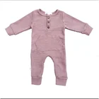 Long Sleeved baby jumpsuit winter Butttons ribbed Rompers Waffle Sports Pockets pajamas rompers Infant