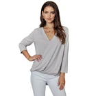 Gray Wrap Hi-lo Hem Long Sleeve Blouse for Women
