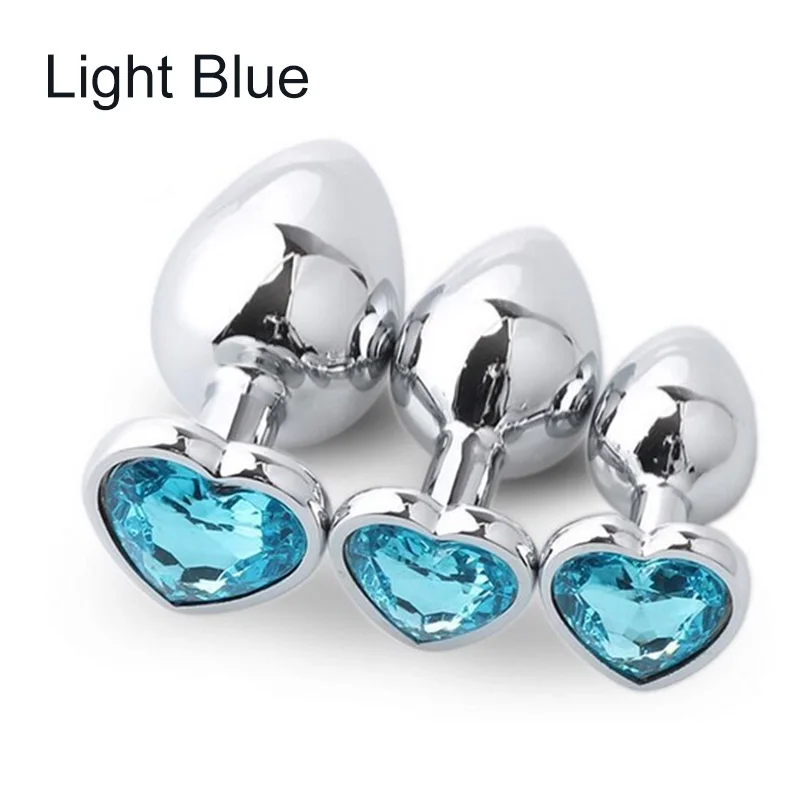 Stainless Steel Jewel Diamond Base Metal Heart Anal Plug Set Butt Plug