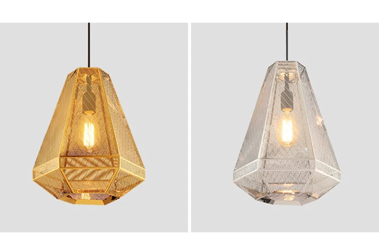 Nordic modern industrial stainless steel diamondshape pendant light led