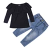 Summer Strapless Cotton Jeans Toddler Kids Junior Little Girls Boutique Clothing Sets