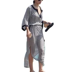 Chiffon 3/4 Sleeve Striped Kaftan Dress Women Sexy Swimwear Bikini Cover Up