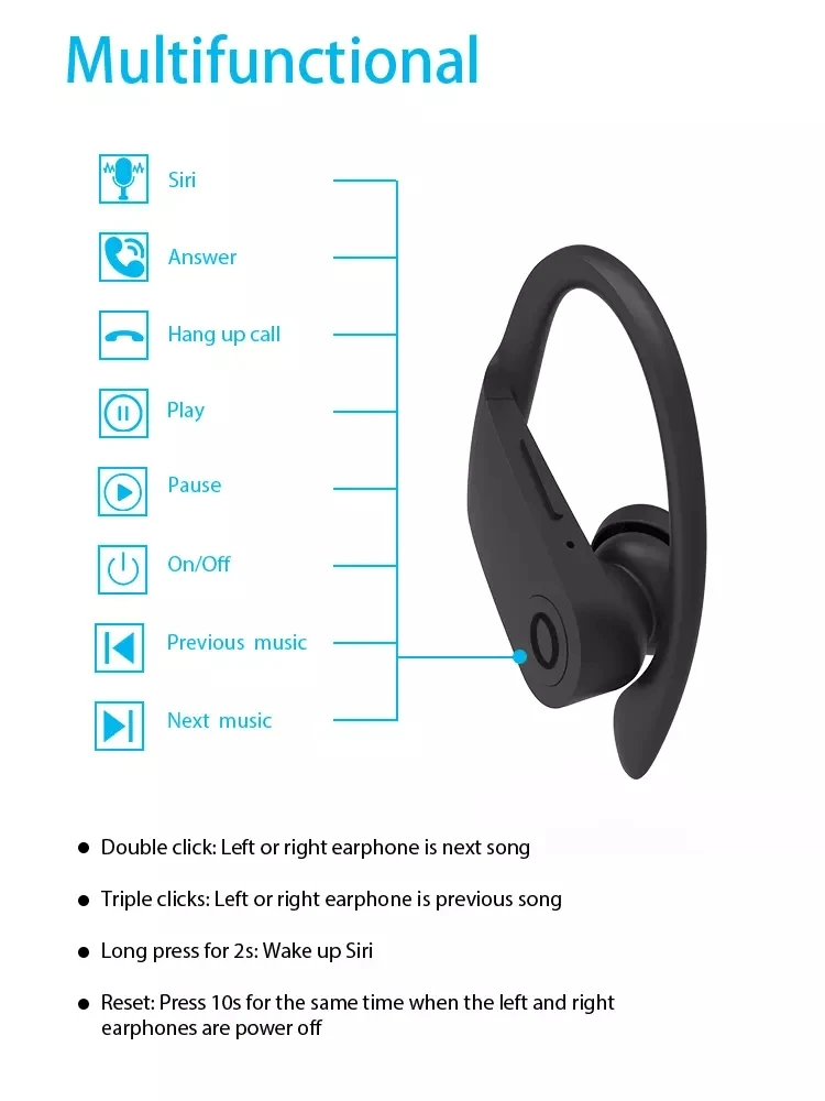 Wireless Charging Blue-Tooth 5.0 Headset Sports Ear Hook Earphones - ANKUX.COM