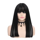 Wigs Wig 18" Long Straight Fashion Black And Grey Korea Wigs Lisa Cool Synthetic Hair Wig With Bang