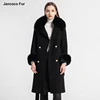 Elegant Wool Coats Women's Fashion Fur Jacket Fox Fur Collar With Belt Autumn Winter Cashmere Outerwear S7519
