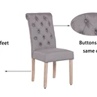Modern Room Furniture Upholstered Linen Fabric Tufted Back Dining Chair with Oak Legs