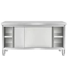 heavy duty food grade stainless steel double doors storge kitchen table steel work bench with drawers