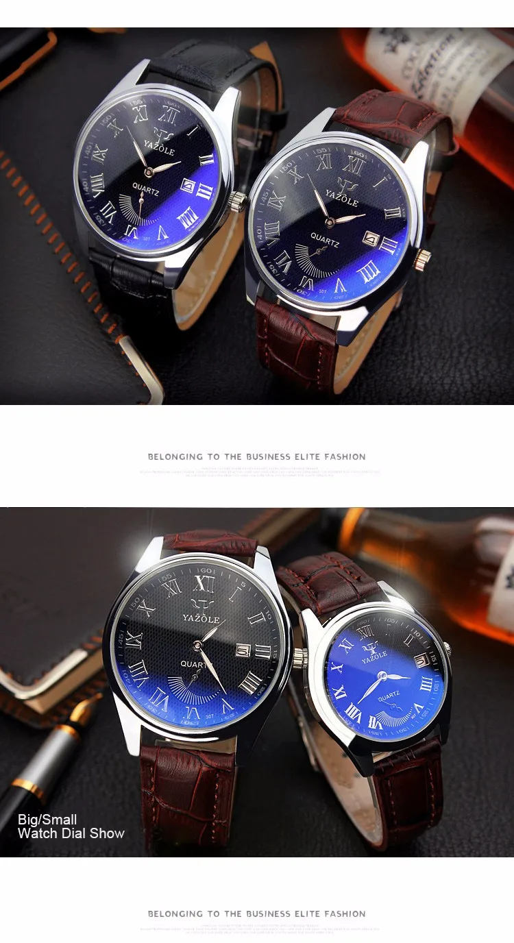 Yazole Z 307 Wristwatch Genuine Leather Calendar China Factory Waterproof Unique Two and Half Real Pointer Design Mens Watch