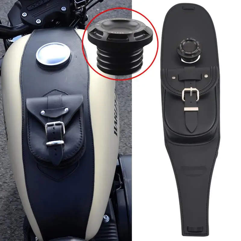 Motorbike Fuel Tank Gas Cap & Panel Tank Tool Bag For Harley Sportster XL 883 1200 48