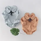 INS spring 2020 new baby girls bow lapel package fart ha clothing baby climb clothes conjoined at the long sleeves