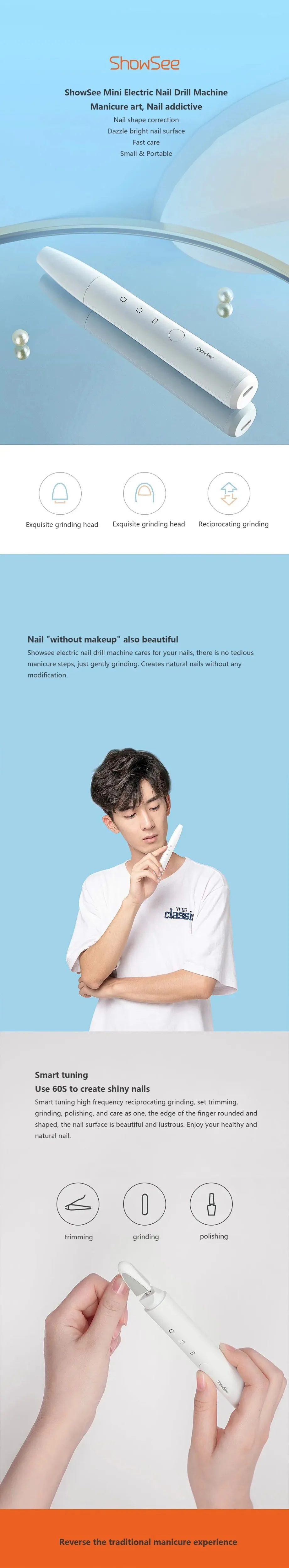 Youpin Showsee Electric Nail Trimmer Nail Clipper Rechargeable Foot Hand Nail Polisher Grinder Manicure Grinding Polishing Tool