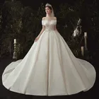 Elegant Classical Off Shoulder Boat Neck Bridal Gown Wedding Dress Birthday Suit