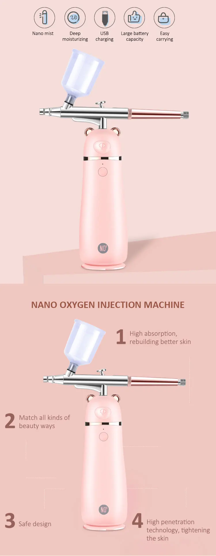 Micro-nano Moisturizing Cordless Airbrush Gun portable oxygen gun spray cordless Oxygen Injection Spray Gun