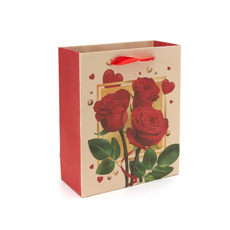 wholesale rose print wedding gift packaging red kraft fancy