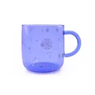 High Quality Durable borosilicate blue clear glass cup with handle reusable glass cup custom