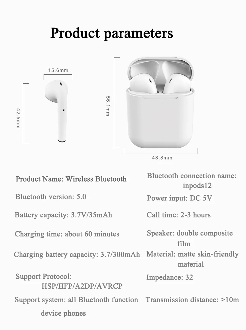 2020 New Touch i12 TWS Wireless Bluetooth Earphone with Charging Case - ANKUX.COM