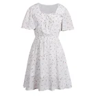 Womens Dresses Casual Floral Print Short Sleeve Swing Pleated Skater A Line Long Dress