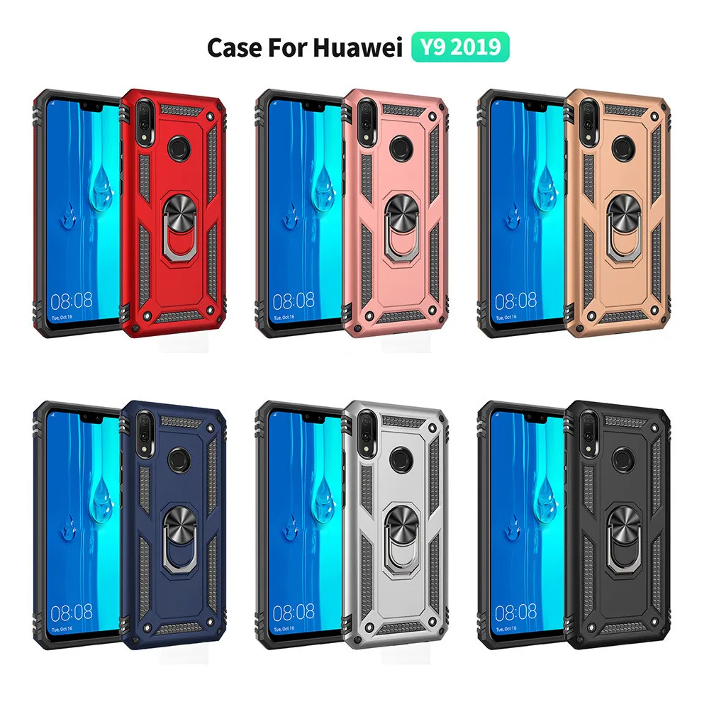 metal ring kickstand rugged armor case for huawei y9 2019 case