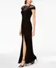 Elegant Evening Party Sexy Sequin Illusion Slit Gown Bodycon Black Lace Maxi Women Dress