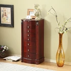 Wholesale retro style 7 layer wooden mirror jewelry armoire cabinet