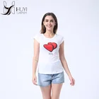 Heart Pattern Printed 100% Cotton T-shirt Women O Neck Short Sleeve Causal Tshirts
