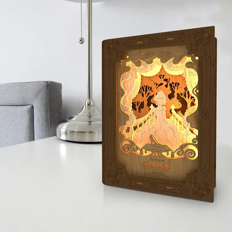 Modern Wood Craft DIY Assembly Lamp 3D Wooden Puzzle LED Book Light for Kids Christmas Gift