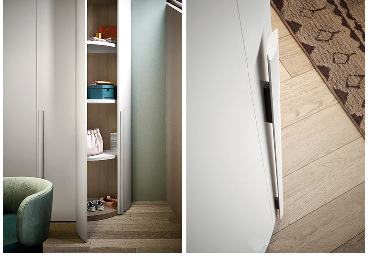 Customized modern milky lacquer panel MDF and glass door bedroom Swing door wardrobe set