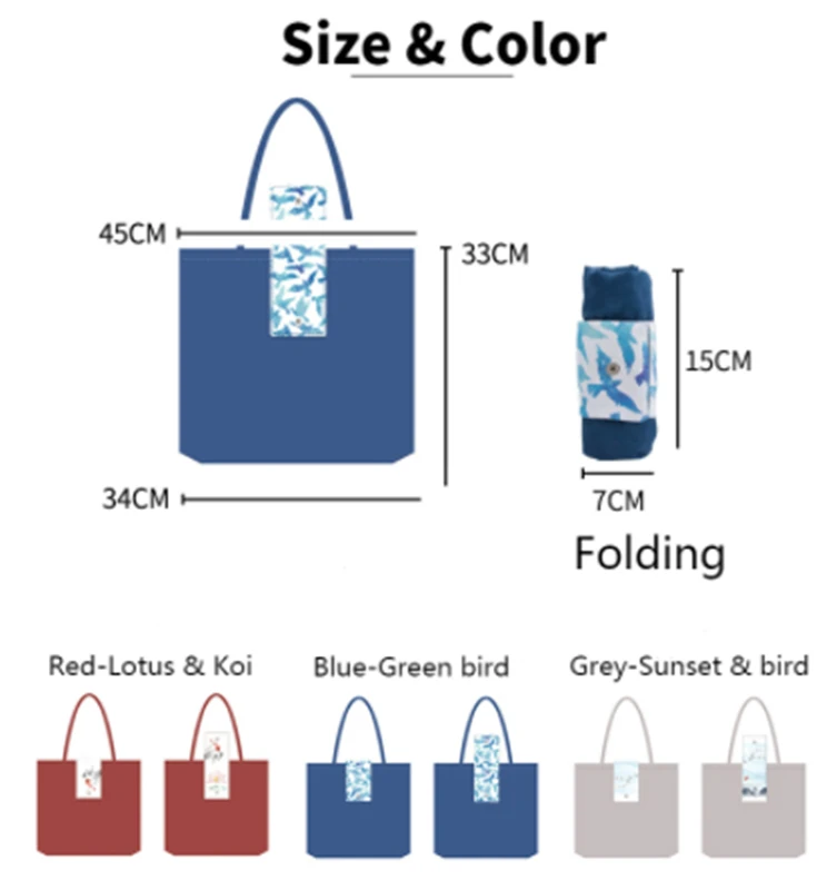 product-tote bag chinese style printing Foldable Suede Shoulder Bags for school or shopping washable