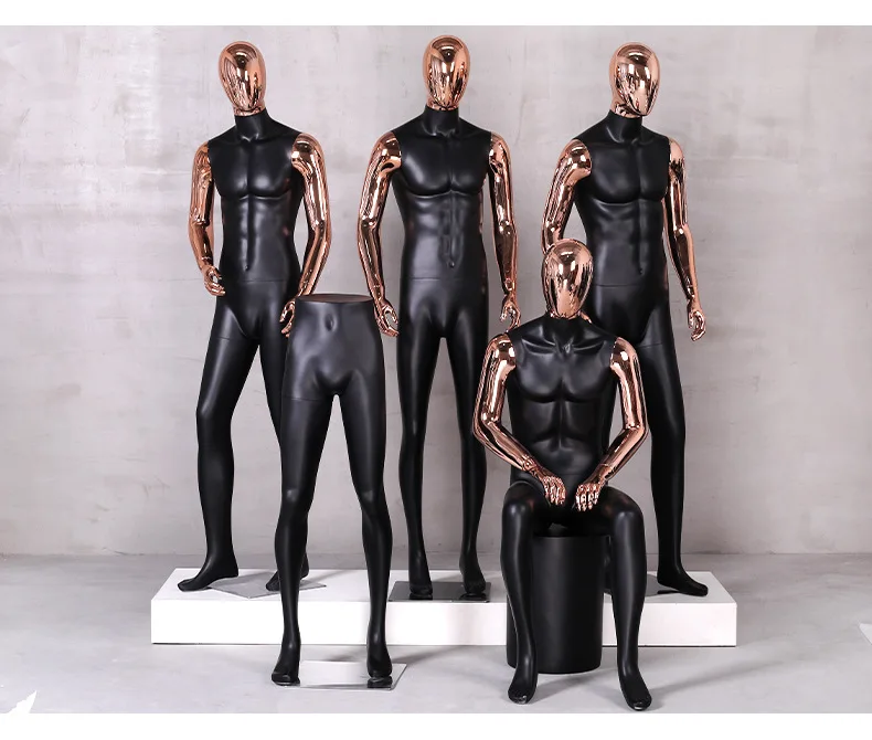 High Quality Chrome Silver Fiberglass Mannequin Male Shinny Gold Full