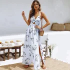 Ditsy Floral Twisted Front Spaghetti Strap Split Women Maxi Long Dress Summer