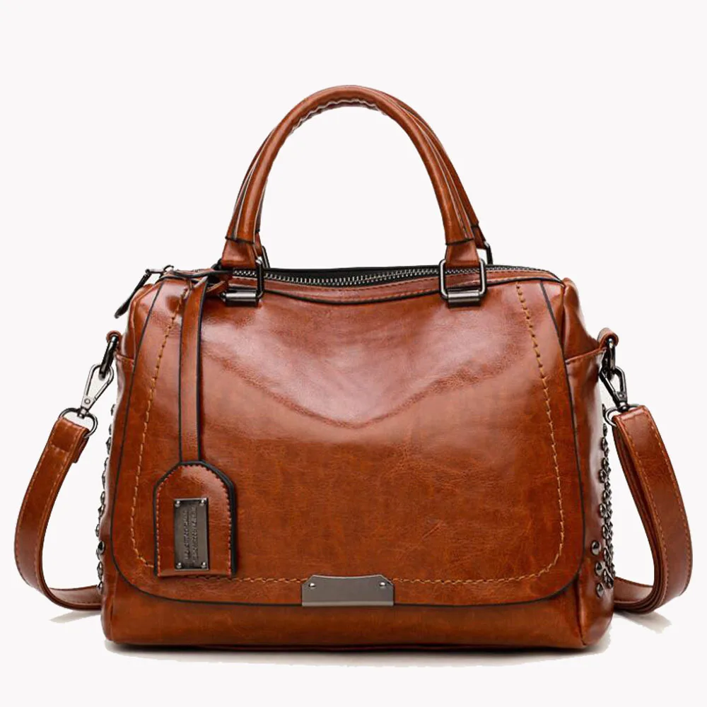 Hot new products for 2020 oil wax leather Women's Bags European and American Retro Handbag Oil Leather Rivet Messenger Bag
