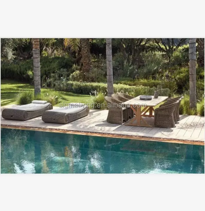 New arrival outdoor furniture soft rattan reclining pool side chaise lounge sun-bed
