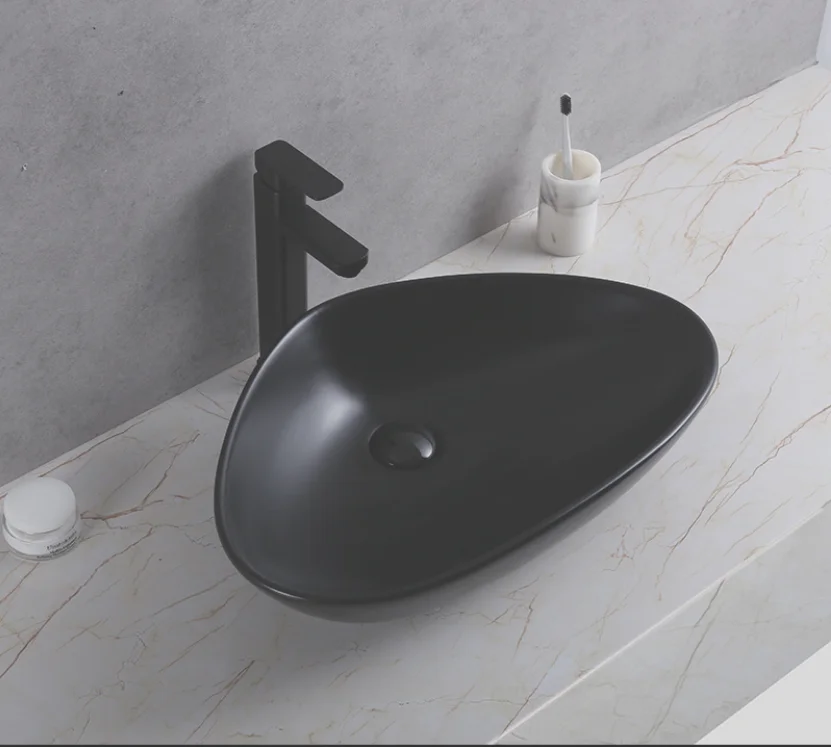 Tarpul Rectangular Ceramic Matt Black Basin Countertop Porcelain Vanity