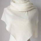 Winter warm soft plain white cashmere logo custom women knit scarf