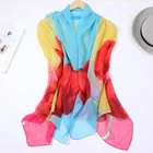 New Large Silk Scarf Female Seaside Sunscreen Shawl Tulips Printed Chiffon Scarf