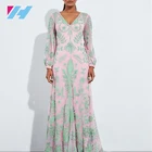 Women's Fashionable Maxi Dress Pink Print Chiffon Lady's Dresses