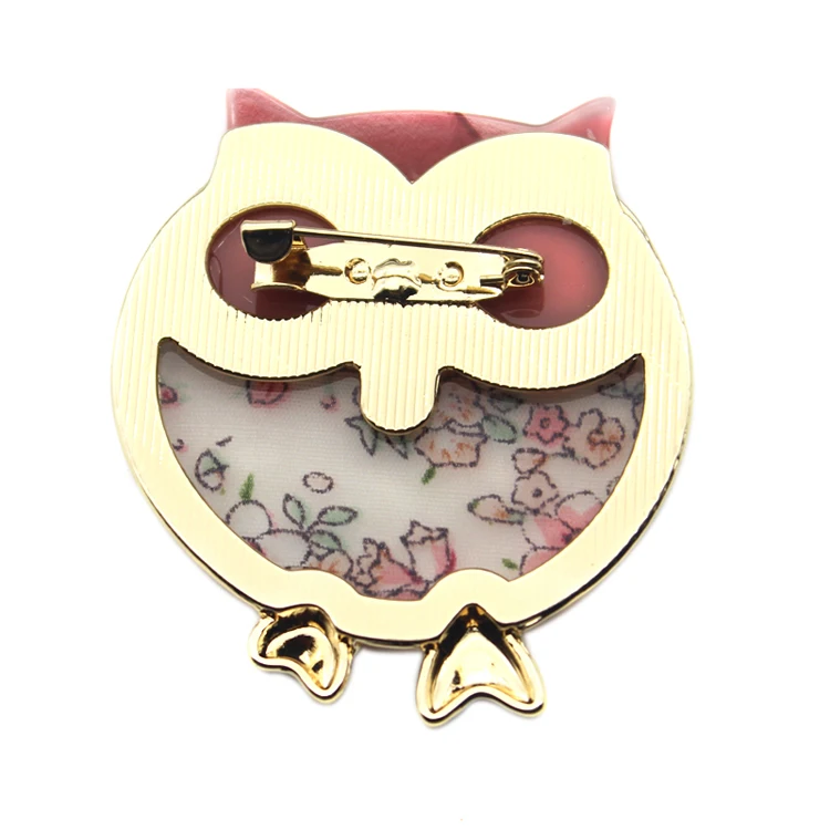 Manufacturers enameled animal owl brooches for lady zinc alloy margin custom brooch
