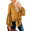 New Arrival Rhapsody Cotton Balloon Sleeve Tie Top Blouses Top for Women