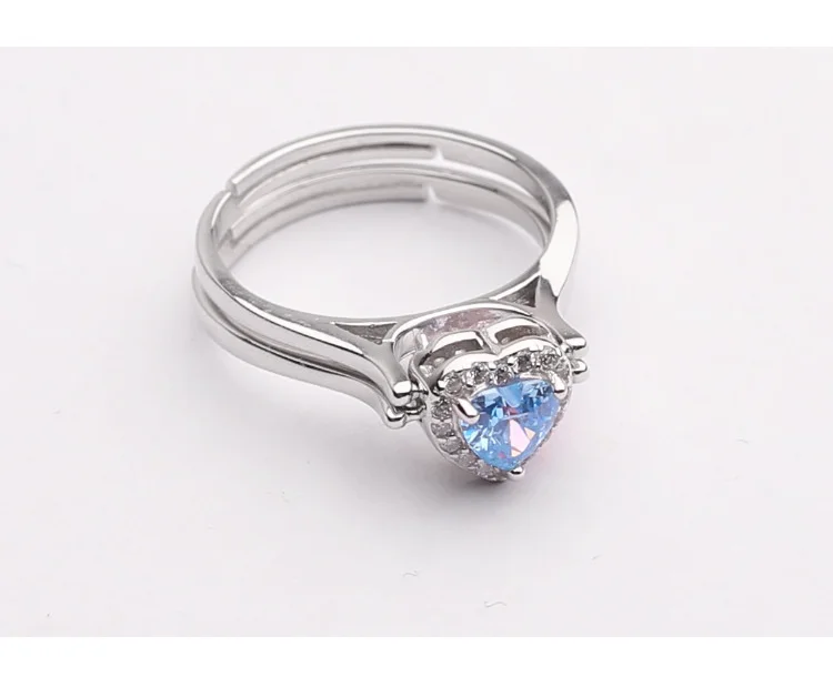 New Product FashionableHeart Shape Adjustable Reversible Flip Ring Rhodium Plated Pure S925 Silver Double Ring Rotating Diamond