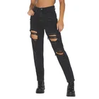 Stylish Ladies Washed Black Plus Size High Waist Distressed Skinny Jeans